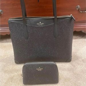 Black sparkle Kate Spade tote and wallet